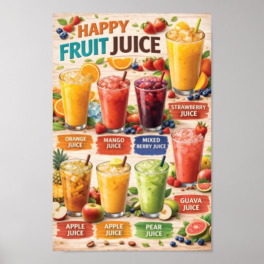 Poster Illustration de menu de jus de fruits heureux  (Devant)