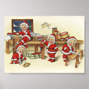 Poster Illustration de mignonne Vintage Baby Père Noël