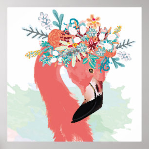 Poster Illustration de mode avec flamants roses dessinés