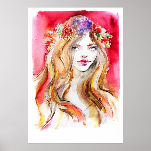 Poster Illustration de mode de l'aquarelle d'automne (Devant)