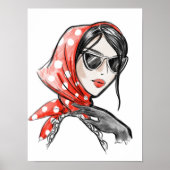Poster Illustration de mode femme en châle rouge (Devant)