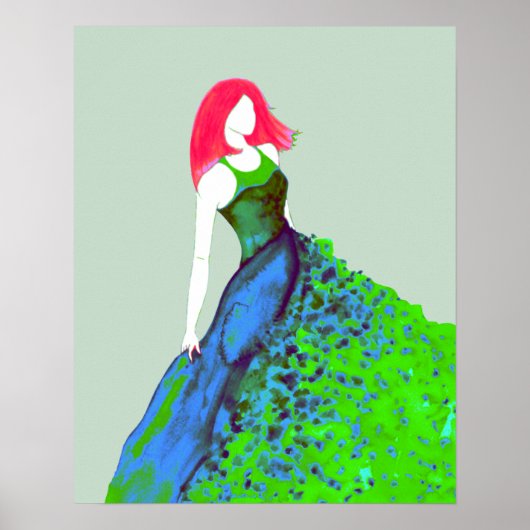 Poster Illustration de mode - Vert-Bleu (Devant)