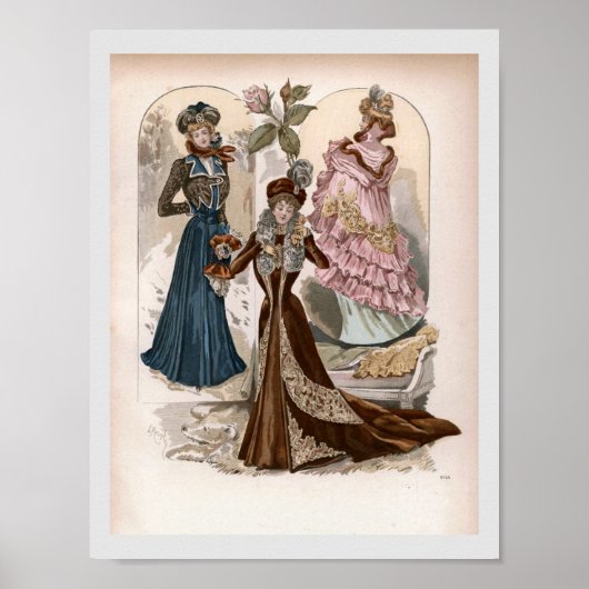 Poster Illustration de mode Vintage Dames en Gowns (Devant)