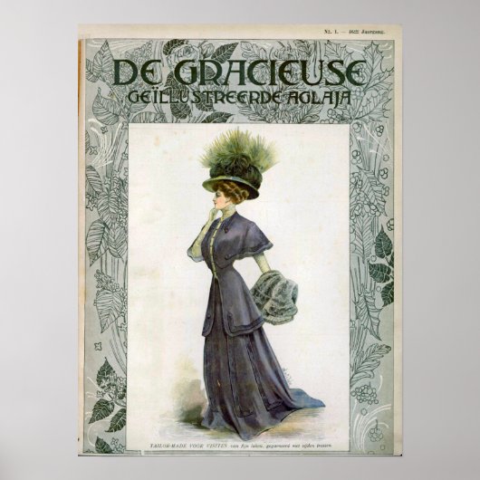 Poster Illustration de mode vintage Lady Casquette botani (Devant)