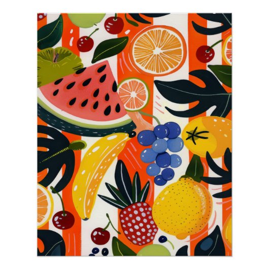 Poster Illustration de Motif de fruits tropicaux dynamiqu (Devant)
