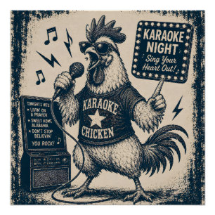 Poster Illustration de musique vintage de coq chantant dr