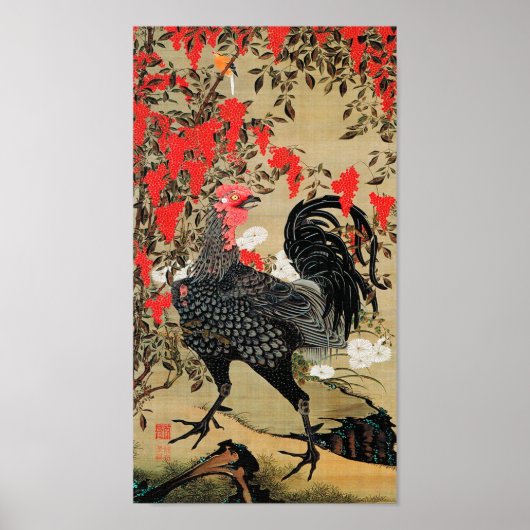Poster Illustration de Nandina et Rooster par Ito Jakuchu (Devant)