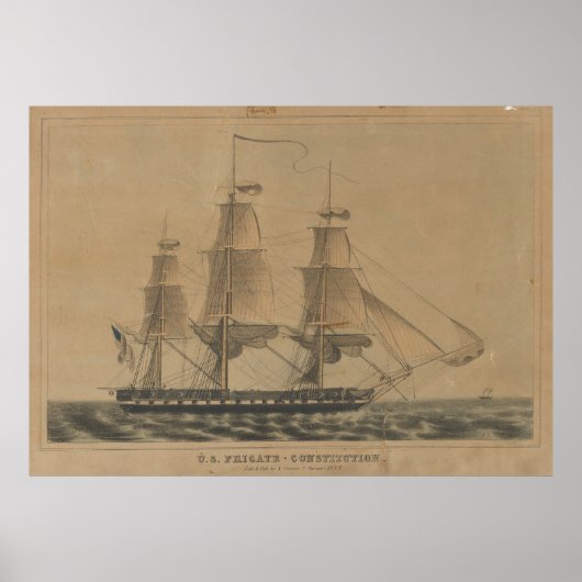 Poster Illustration de navire vintage USS Constitution (1 (Devant)