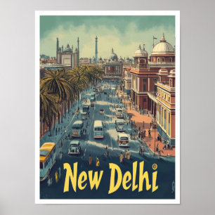 Poster Illustration de New Delhi India Art Vintage voyage