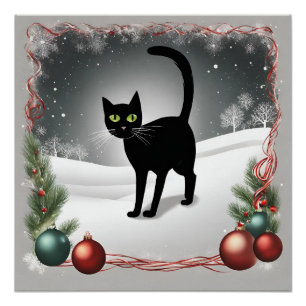 Poster Illustration de Noël du chat noir