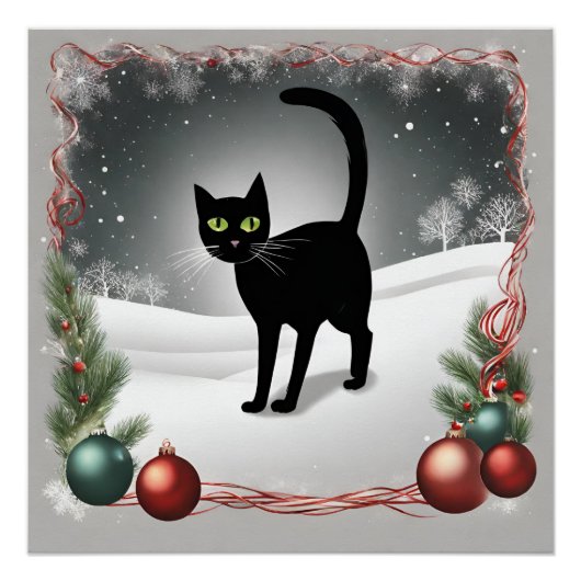 Poster Illustration de Noël du chat noir (Devant)