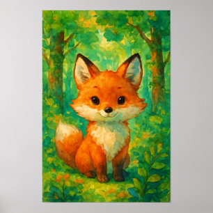 Poster Illustration de nurserie au renard mignon aquarell
