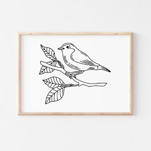 Poster Illustration de oiseau fantaisiste dessinée à la m