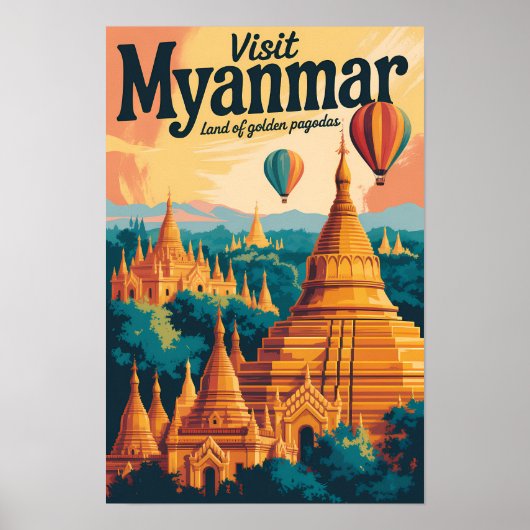 Poster Illustration de pagodes du Myanmar Art de voyage v (Devant)