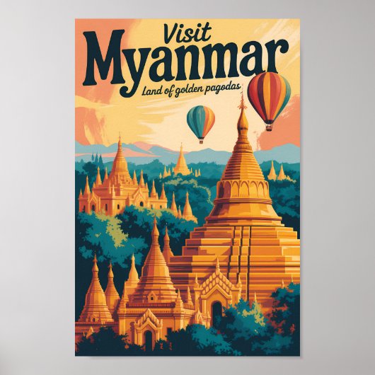 Poster Illustration de pagodes du Myanmar Art de voyage v (Devant)