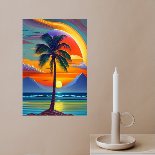 Poster Illustration de palme de coucher de soleil orange 