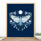 Poster Illustration de papillon abstrait bleu et blanc mo