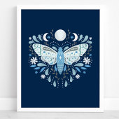 Poster Illustration de papillon abstrait bleu et blanc mo