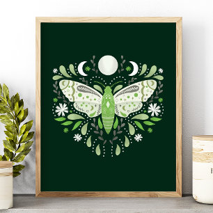 Poster Illustration de papillon abstrait vert et blanc mo