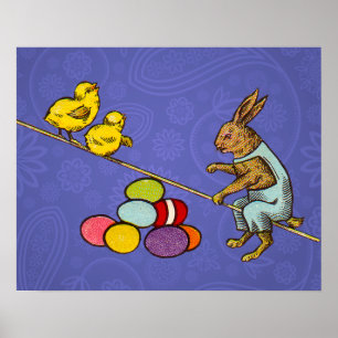 Poster Illustration de Pâques : lapin qui couve des œufs