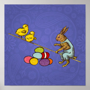 Poster Illustration de Pâques : lapin qui couve des œufs