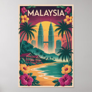 Poster Illustration de paysage de Malaisie Art de voyage