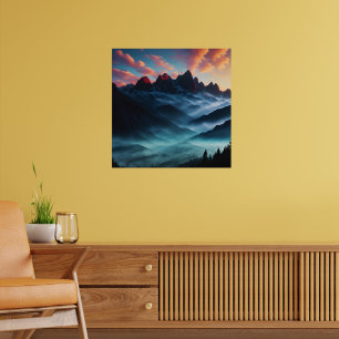 Poster Illustration de paysage montagneux rétro