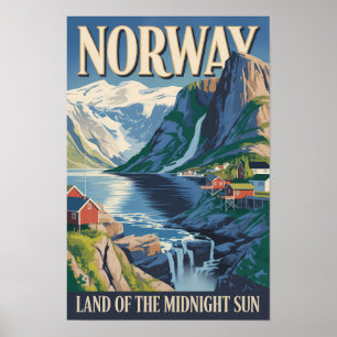 Poster Illustration de paysage norvégien Art de voyage vi