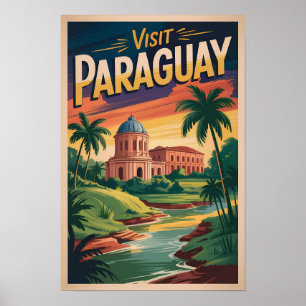 Poster Illustration de paysage paraguayen Art de voyage v