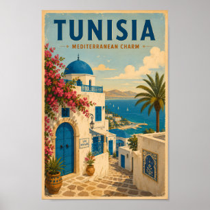 Poster Illustration de paysage tunisien Art de voyage vin