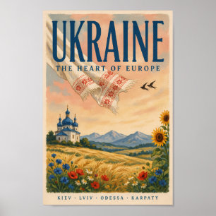 Poster Illustration de paysage ukrainien de voyage