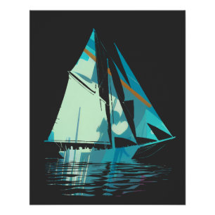 Poster Illustration de pêche en bateau Style Silhouette