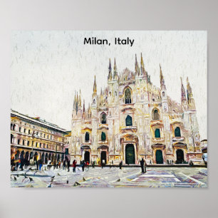 Poster Illustration de peinture à l'huile de Milan Italie