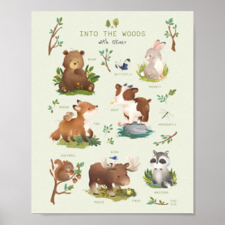 Poster Illustration de pépinière d'animaux de la forêt de