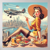 Poster Illustration de pin-up d'avion rétro (Devant)