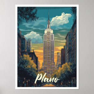 Poster Illustration de Plano Texas USA Art Vintage voyage