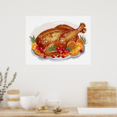 Poster Illustration de plat de dinde rôtie pour le dîner (Cuisine)