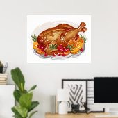 Poster Illustration de plat de dinde rôtie pour le dîner (Bureau à domicile)