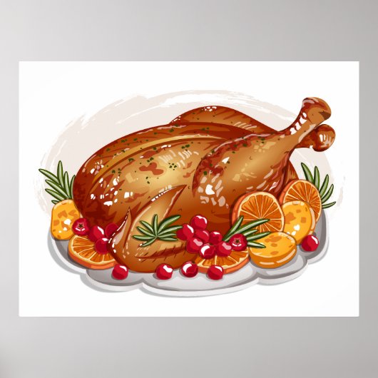 Poster Illustration de plat de dinde rôtie pour le dîner (Devant)