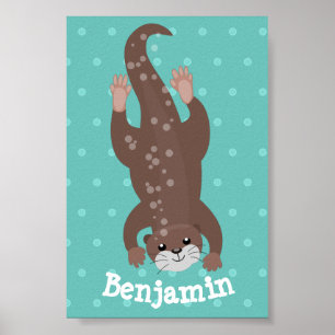 Poster Illustration de plongée de loutre mignonne
