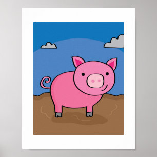 Poster Illustration de porc mignon Enfants élevage animal