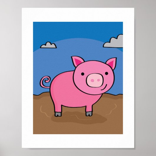 Poster Illustration de porc mignon Enfants élevage animal (Devant)