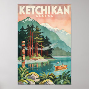 Poster Illustration de rivière Ketchikan Alaska Art de vo