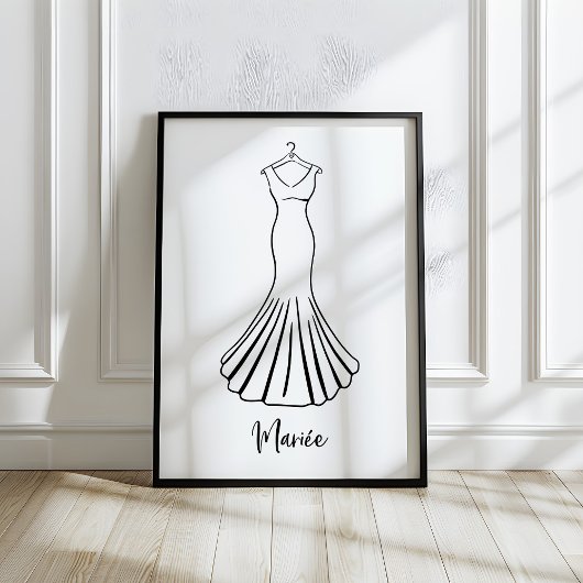 Poster Illustration de robe de mariée française dessinée