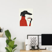 Poster Illustration de Saluki Cozy Coffee (Bureau à domicile)
