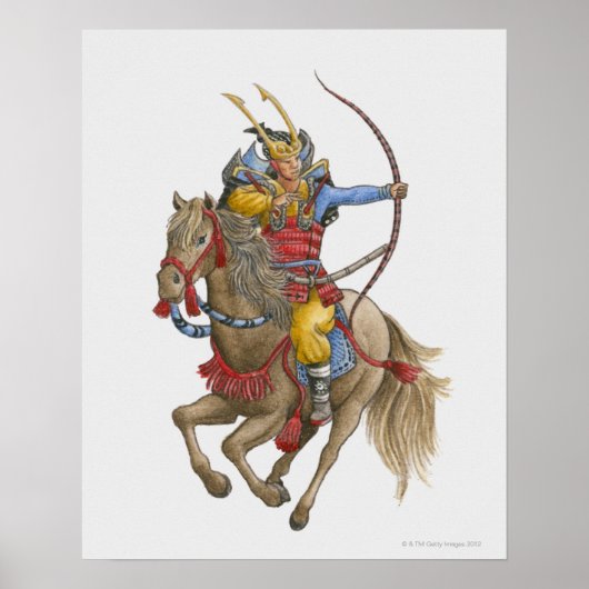 Poster Illustration de Samurai sur l'arc à cheval (Devant)