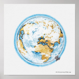 Poster Illustration de satellite satellisant la terre