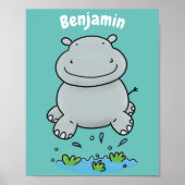 Poster Illustration de saut en hippo mignon (Devant)