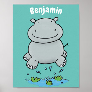 Poster Illustration de saut en hippo mignon