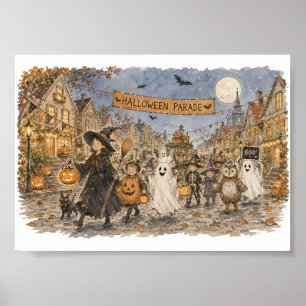 Poster Illustration de scène de nuit de défilé d'Hallowee